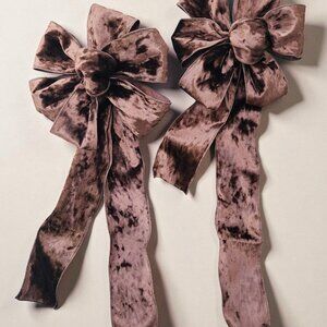 Set of 2- Mink Brown Velour Bows, 6 Loops, 2 Tails 10-12"  Decor, Giftwrap, Tree